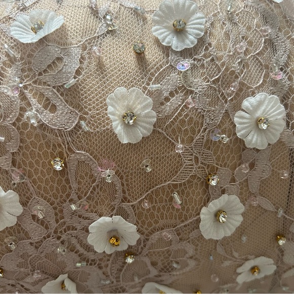 NWT - MAC DUGGAL Beaded Floral Appliqué Midi Sheath Dress in Ivory Nude - Picture 16 of 16